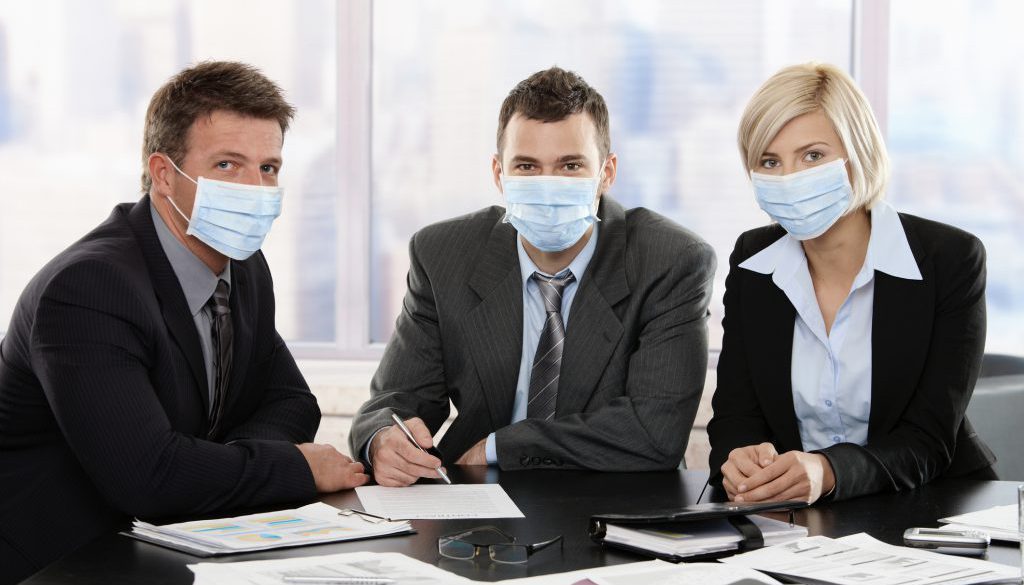 Business people fearing swineflu virus